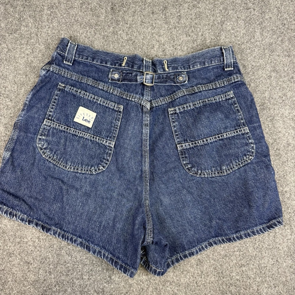 Vintage Lee Riveted Denim Shorts Womens Buckle Back Dark Wash Y2K 90s 14